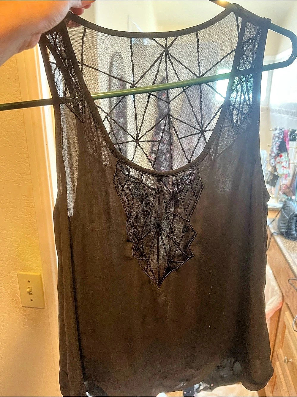 Black Geometric Lace Tank Top